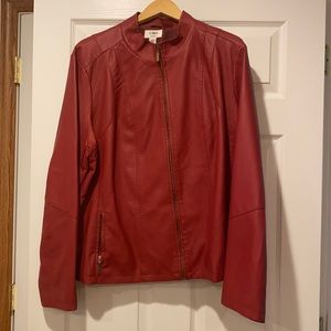Red, bomber style, faux leather jacket